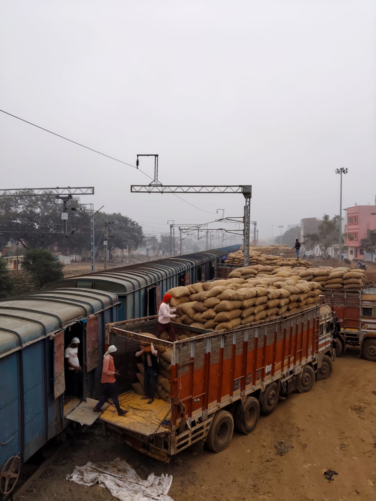 Dispatch operations with commodity sacks loaded for transport